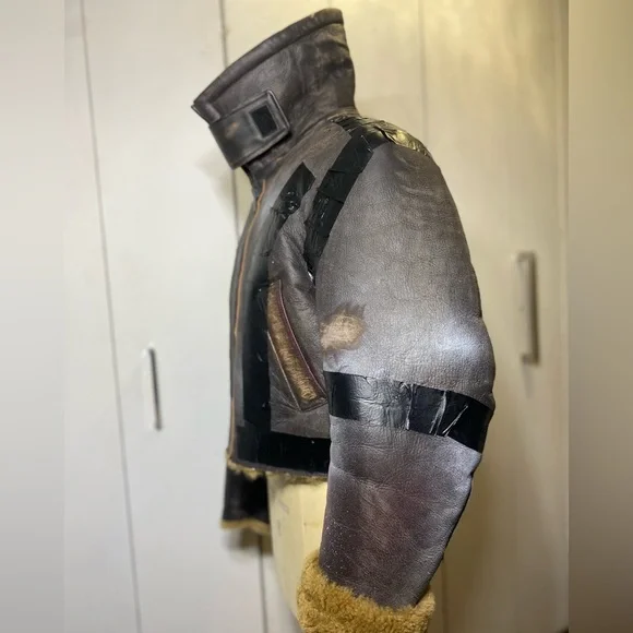 Balenciaga Paint Logo Taped Genuine Shearling Bomber Jacket - Picture 9 of 16